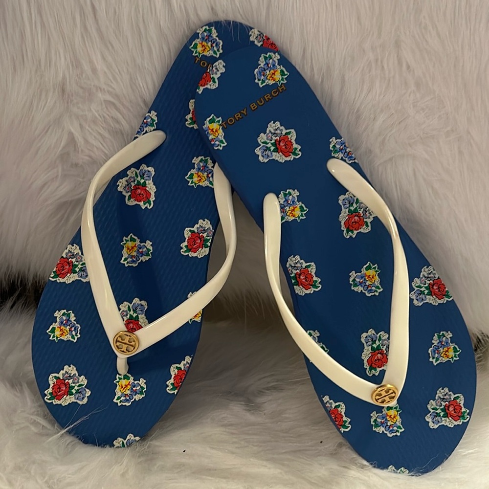 TORY BURCH FLORAL FLIP FLOPS SZ 8